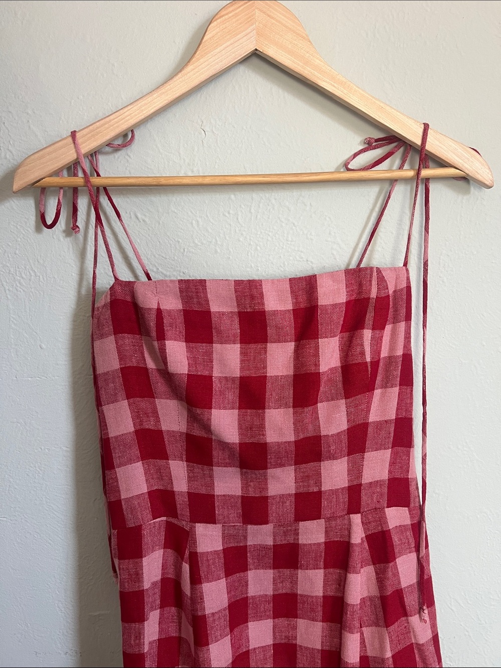 Reformation Christen midi dress size 4 red pink gingham linen - Picture 6 of 9